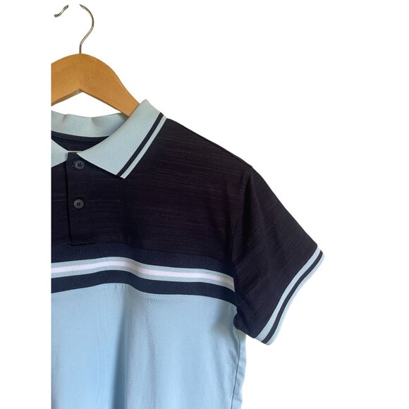 Scott James Navy Blue Light Blue Striped Polo Golf Performance Knit Size Small - Picture 3 of 7